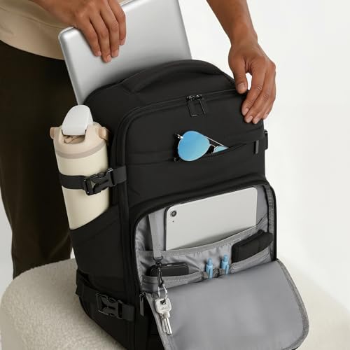 mibasies 30L Travel Backpack for Women & Men: Flight Approved Carry On Backpack, TSA Personal Item Bag with Water Bottle Pocket, Weekender Essentials Backpacks fits 15.6" Laptop - Black - color: Black, size: Large