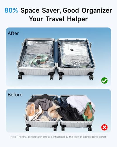 20 Pack Travel Vacuum Bags with Upgraded Rechargeable Pump, 4 Sizes Space Saver Vacuum Storage Bags for Luggage and Suitcase, Compression Bags for Packing, Vacuum Seal Bags for Clothing Travel - style: 20 Combo Travel Bags+Wireless Pump
