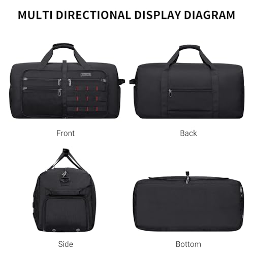 WITZMAN Foldable Duffle Bag for Travel 65L Lightweight Packable Duffel Bag with Shoes Compartment Overnight Bag for Men Women (B697 Black) - color: Black