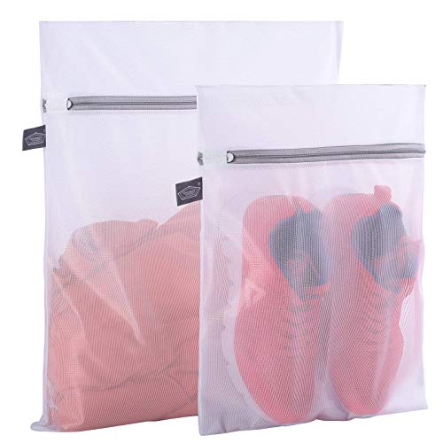 Kimmama Laundry Bags Mesh Wash Bags, Mesh Bags for Laundry, 1M +1L | Laundey Bags for Wash Delicates, Scarf, Underwear, Bra, Sock, Cap, Shoe, Tumble Dryer Safe - color: White, size: 1L(16x20")+1M(12x16")