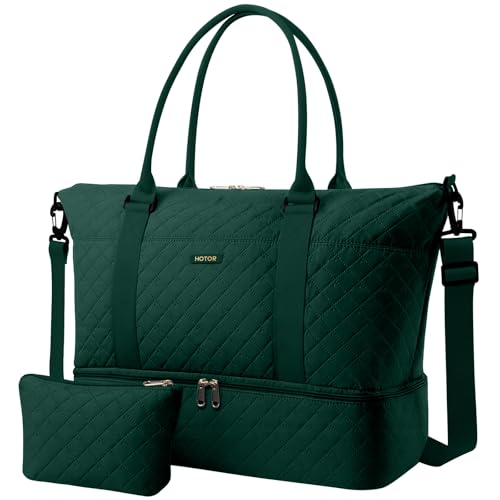 HOTOR Travel Duffel Bag - Weekender Bags for Women, Gym Tote Bags with Shoe Compartment, Carry On Overnight Bag with Toiletry Bag for Travel Essentials Travel Accessories, Dark Green, 13.4"×17.3"×7.9" - color: Dark Green, size: 13.4"×17.3"×7.9"