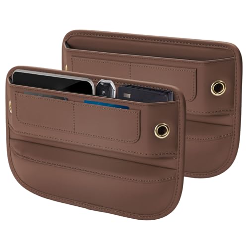 Universal Fit Premium Leather Car Seat Gap Filler Organizer, Center Console Organizer with Card Slots, Clever Gifts for Car SUV Truck Owners (Brown, 2 Pack) - color: 04 Brown, 2 Pack