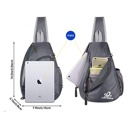 WATERFLY Crossbody Sling Bag Small Water Resistant Backpack Lightweight Shoulder Chest Daypack for Men Women Hiking Travel - color: Gray