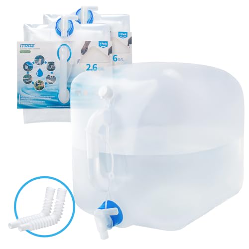Collapsible Water Container with Spigot, 2×2.6 Gallon BPA Free Camping Water Storage Jug Carrier for Outdoors Hiking Backpack RV&Emergency, Survival Water Canteen-Portable Foldable Transparent - color: 2-Pack 2.6 Gal