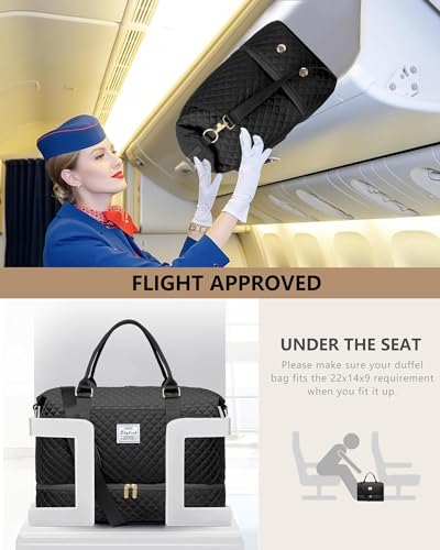 Womens Weekender Travel Overnight Bag: Carry On Bag with Shoe Compartment | Duffle Bags, Carry On Bag with Wet Pocket, Yoga Gym, Travel Bags with Toiletry Bag, Trips Hospital Bags Black - color: 1-Black, size: Large