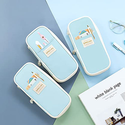 MAMUNU Expandable Pencil case with compartments, Large Capacity Pencil Cases Pencil Bag Pouch Office School, Portable Pencil Case Large School Stationery Organizer, Makeup Cosmetic Bag, Blue - color: Blue