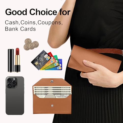 Pu Leather Cash Envelope Wallet - Reusable Cash Stuffing Wallet for Men and Women -Brown - color: brown