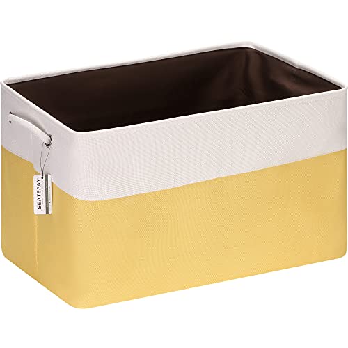 Sea Team 3-Pack Extra Large Storage Basket Set, Trunk Organizer, Clothes Toys Bin, 22 x 15 x 13 Inches, Rectangular Canvas Fabric Collapsible Shelf Box with Handles for Kids Room (Yellow/White) - color: Yellow/White, size: Large/22 x 15 x 13"