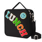Insulated Lunch Bag With Adjustable Shoulder Strap, Nylon Preppy Lunch Box Large Insulated Lunch Bag Reusable Lunch Tote Bag with Smiley Preppy LunchBag for Girls School Travel Picnic (Black) - color: Black