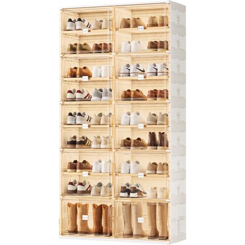 JEKO&JEKO 9 Tiers Foldable Boot and Shoe Storage Rack Cabinet for Closet Entryway, Large Collapsible Shoe Organizer with Magnetic Doors (White) - color: Double-row, size: 9 Tiers (8+1 Boots)