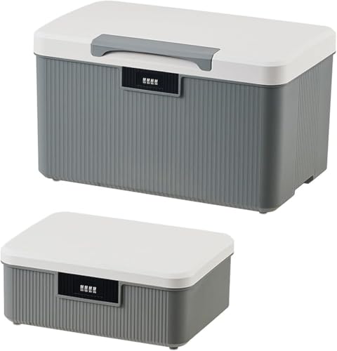 RUIAN Lockable Storage Container Bin, 10 Gallon & 4.2 Gallon Security Portable Combination Lock Plastic Box, Locked Security Box Suitable for Storing Important Items and Documents (White Grey) - color: White Gray, size: 10gallon+4.2gallon (2 Box Set)