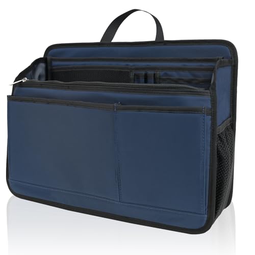 Large Rugged Organizer Insert for Briefcase Tote Shoulder Messenger Bag-20 Pockets,Padded Water-repellent Nylon-Navy - color: Navy, size: Large