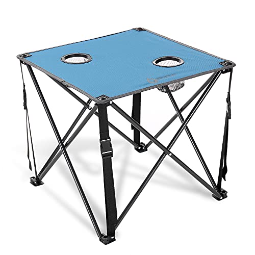 ARROWHEAD OUTDOOR 26” (66cm) Portable Camping Folding Table, 2 Cup Holders, Square, Carrying Case, Steel Frame, High-Grade 600D Canvas - color: Blue