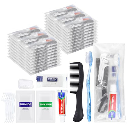 5 Sets Personal Hygiene Kit Basic Toiletry Kits Homeless Supplies Bulk for Travel,Charity,Business Include 5 Toothbrush, 5 Toothpaste, 5 Comb, 5 Bath Soap, 5 Shampoo,5 Body Wash, 25 Floss Picks - size: Pack of 5