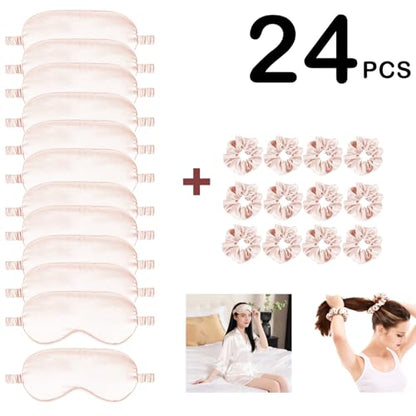24Pcs Satin Eye Mask Silk Sleep Masks Silky Eyes Cover Blackout Blindfold Eyeshade Scrunchies Hair Ties Travel Wedding Gift - color: Pale Blush