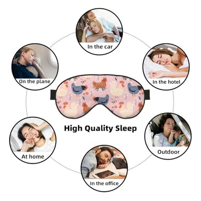 Sleep Mask Cute Chickens and Flowers Comfortable Eye Mask with Adjustable Strap Soft Eye Cover Blindfold for Travel Yoga Nap Shift Work - color: Cute Chickens and Flowers