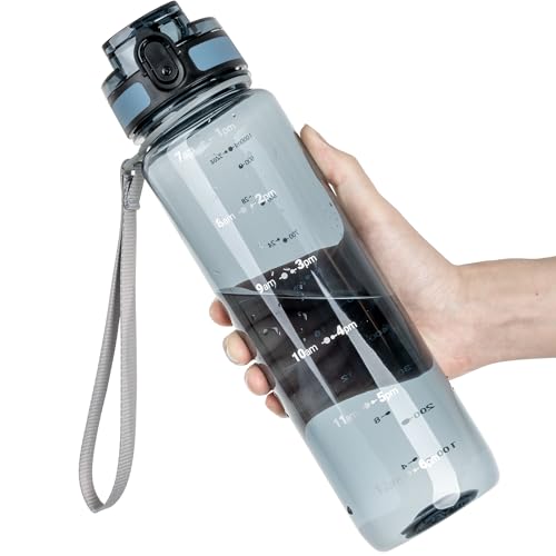 OLDLEY 32 oz Water Bottle, Motivational Water Bottle with Time Marker, Sports Water Bottle With Strap, Leakproof & BPA Free Large Water Bottles for School, Gym, Travel, Tritan, Transparent Ink Blue - color: B-Dark Blue, size: 32 Ounces