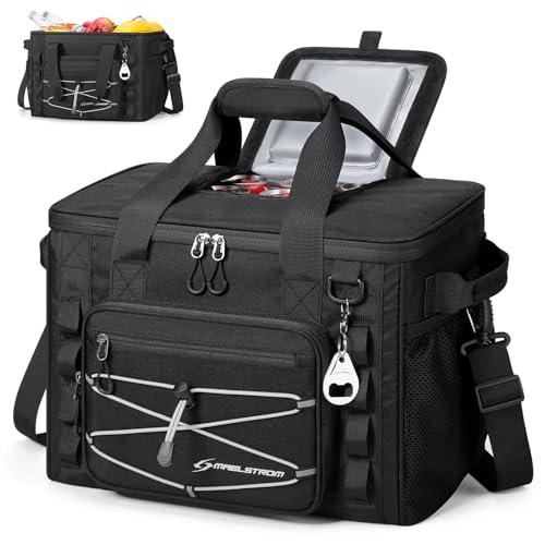 Maelstrom Soft Sided Cooler Bag, 30/40 Can Collapsible Insulated Ice Chest, Large Leakproof Portable Storage for Camping, Travel, Kayaking & Beach - color: 4.Black with lid, size: 40 Can