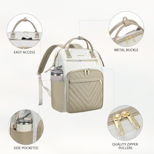 VANKEAN 15.6Inch Laptop Backpack for Women Fashion Computer Work Bag, Large Capacity Waterproof Backpack, College Daypack Business Travel,(Beige-Khaki, 15.6 Inch) - color: Beige-khaki, size: 15.6 Inch