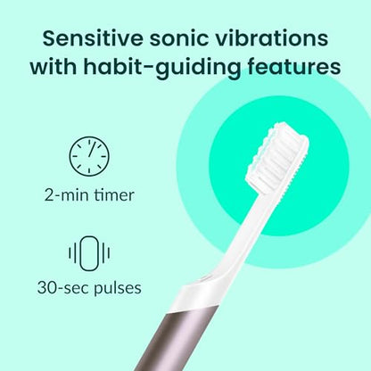 Quip Metal Sonic Electric Toothbrush for Adults - Time Travel & Soft Bristles with Travel Case & Replacement Brush Head - 3 Month Battery Life, Dusk Plum - color: Dusk Plum
