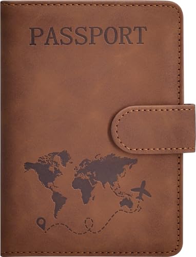 Passport Holder, Passport Cover with Credit Card Slot and Boarding Pass Slot Combo, Passport Wallet Case Book Travel Must Have, RFID Blocking Leather Travel Accessories, Brown - color: Brown