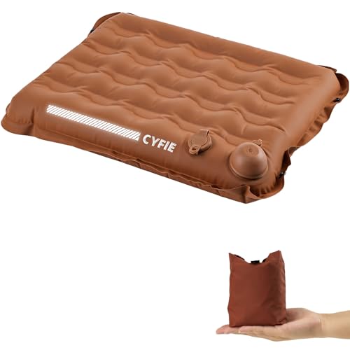 Cyfie Inflatable Seat Cushion for Stadium, Travel, Camping, Sport Event, Portable Press-Inflate Cushion Airplane Seat, 2.8" Thick Water-Resistant Lightweight Camping Seat Pad for Outdoor Activities - color: Brown
