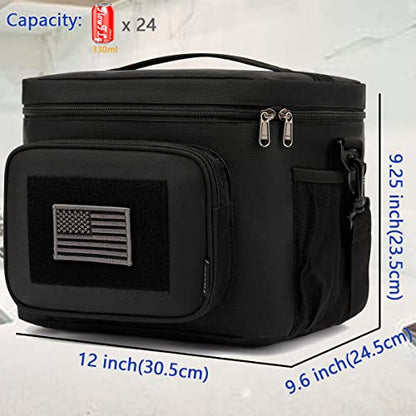 FlowFly Tactical Lunch Bag Large Insulated Lunch Box Cooler Tote for Men, Women with MOLLE/PALS Webbing (Black, Large) - color: Black, size: Large