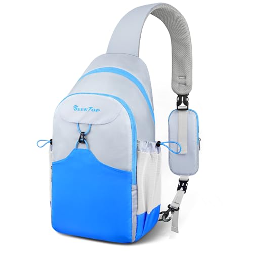 Seektop RFID Anti-Theft Crossbody Bag Sling Backpack for Women & Men, Casual Chest Daypack for Daily Travel - color: White Blue