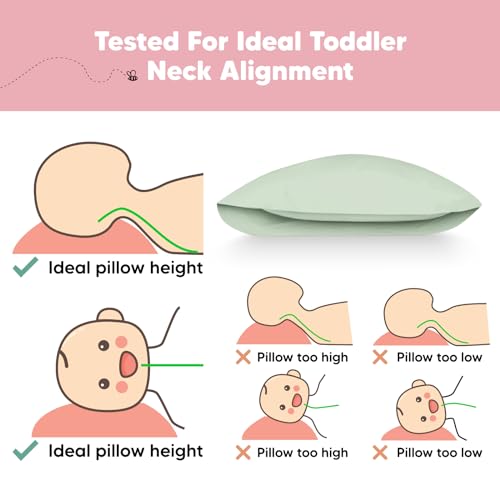 KeaBabies Organic Toddler Pillow with Pillowcase, Jumbo 14X20 - Soft Cotton Toddler Pillows for Sleeping - Machine Washable - Perfect for Travel, Toddler Bed Set (Sage) - color: Sage