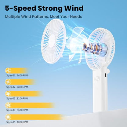 HandFan Ultra-𝐒𝐥𝐢𝐦 & Lightweight Handheld Fan (0.5in,0.3lb), 5 Speeds Portable Hand Held Fan USB Rechargeable 180° Foldable, Quiet Summer Essentials with Lanyard for Travel/Concerts/Lash (Pink) - color: White