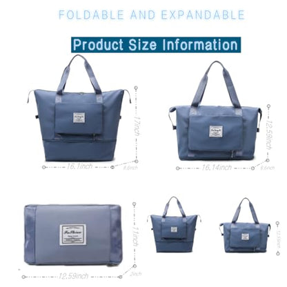 Large Capacity Foldable Travel Bag, Expandable lightweight Carry on Bag, Dry with Wet Separation Spor Duffel Bags (Blue) - color: Blue