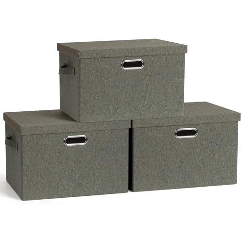 Graciadeco Large 17" 36 Quart Collapsible Stackable Storage Bins with Lids, 3 Packs Dark green Foldable Fabric Closet Storage Boxes with Lids, Heavy-duty Linen Cube Baskets(17x12x11) - color: Dark Green, size: Large -3 Pack