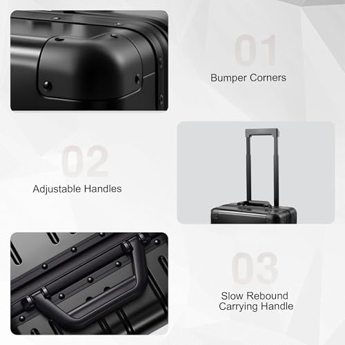 VentureVault All Aluminum Carry On Luggage 22x14x9 Airline Approved，Zipperless Luggage Premium Aluminum Suitcase Luggage, Hard Shell Carry On Luggage with Spinner Wheels (black, 20inch) - color: Black, size: 20inch