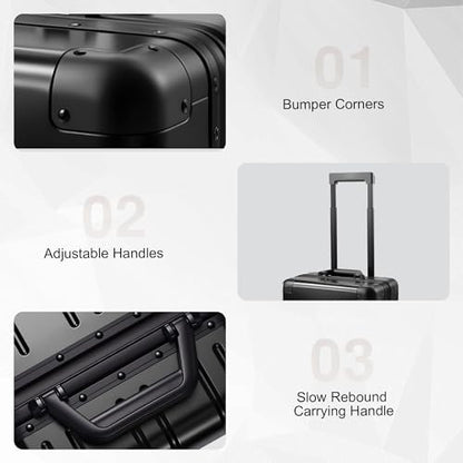 VentureVault All Aluminum Carry On Luggage 22x14x9 Airline Approved，Zipperless Luggage Premium Aluminum Suitcase Luggage, Hard Shell Carry On Luggage with Spinner Wheels (black, 20inch) - color: Black, size: 20inch