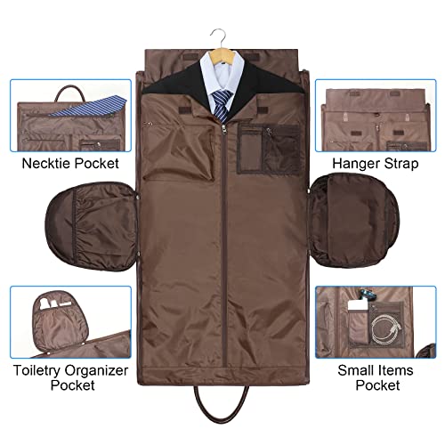 Modoker Convertible Leather Garment Bag, Carry on Garment Bags for Travel Waterproof Garment Duffel Bag Gifts for Men Women Business - 2 in 1 Hanging Suitcase Suit Travel Bags in Brown - color: A-Dark Brown