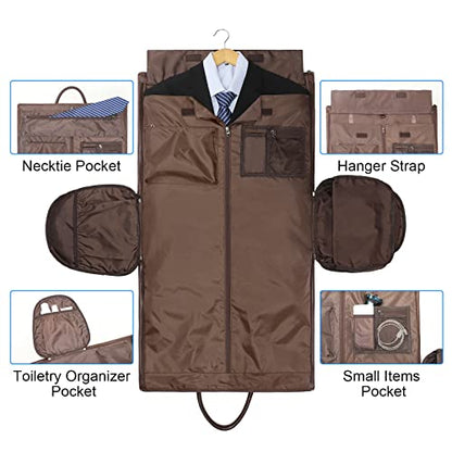 Modoker Convertible Leather Garment Bag, Carry on Garment Bags for Travel Waterproof Garment Duffel Bag Gifts for Men Women Business - 2 in 1 Hanging Suitcase Suit Travel Bags in Brown - color: A-Dark Brown