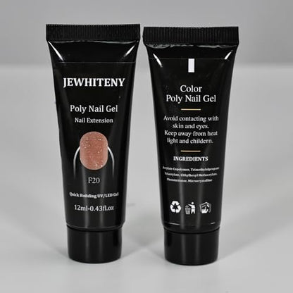 JEWHITENY 14 Colors Poly Extension Gel Nail Kit With U V Lamp Nude Pink White Brown All In One Poly Gel Starter Kit With Base Top Coat Manicure Salon Frence Nail Art DIY - color: A04