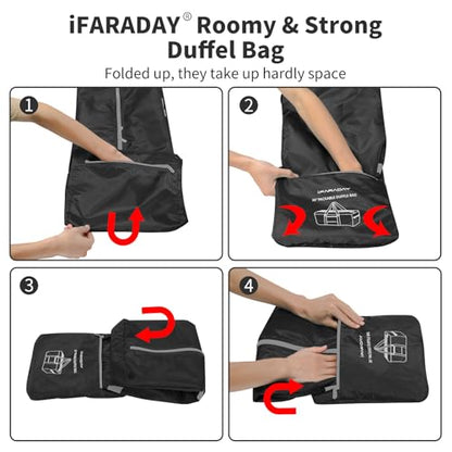 iFARADAY Foldable Duffle Bag for Travel - 30 inch / 75L Large Spare Travel Duffel Bag Lightweight with Trolley Sleeve - Black - color: Black-75L(with trolley sleeve)