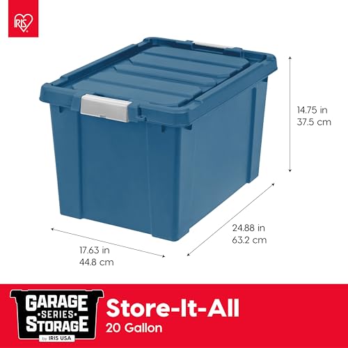 IRIS USA 20 Gallon Eco-Friendly Lockable Storage Bins with Lids, 4 Pack - Made in USA, Heavy Duty, Stackable Containers, Garage Organizing Bins Moving Tubs, Rugged Sturdy Equipment Utility Box - Navy - color: Navy, size: 20 Gal - 4 Pack