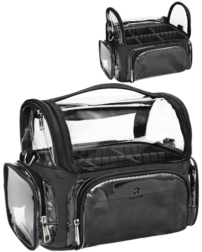 NAONAYA Makeup Brush Bag, Clear Makeup Brush Holder Professional Makeup Artist Travel Case Waterproof Cosmetic Organizer Bag, Full Open Easy to Access, with Adjustable Shoulder Strap and Dividers - color: clear, size: S