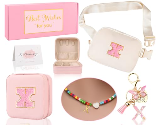 Funny Pack for Grandkids Teen Girls Gift, Birthday Gifts for 4 5 6 7 8 9 10 11 12 13 Year Old Girls, Initial Fanny Pack, Teen Girl Gift Trendy Stuff Crossbody Bag Set for Teens, Back To School, X - style: X