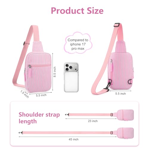 Birthday Gifts for 8 9 10 11 12 Year Old Teens Girls Kids, Fanny Pack Crossbody Bag Sling Belt Bags Purse, Dorm Travel Essentials for Girls Fashion, Preppy Tween Teen Girl Gift Trendy Stuff - color: Hot Pink Stripes