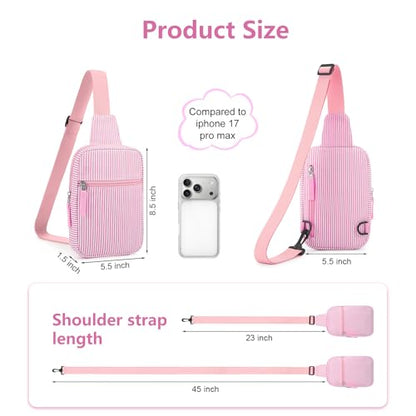 Birthday Gifts for 8 9 10 11 12 Year Old Teens Girls Kids, Fanny Pack Crossbody Bag Sling Belt Bags Purse, Dorm Travel Essentials for Girls Fashion, Preppy Tween Teen Girl Gift Trendy Stuff - color: Hot Pink Stripes