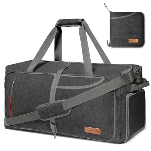 Canway 65L Travel Duffel Bag, Foldable Weekender Bag with Shoes Compartment for Men Women Water-proof & Tear Resistant (Panther Black, 65L) - color: Panther Black, size: 65L