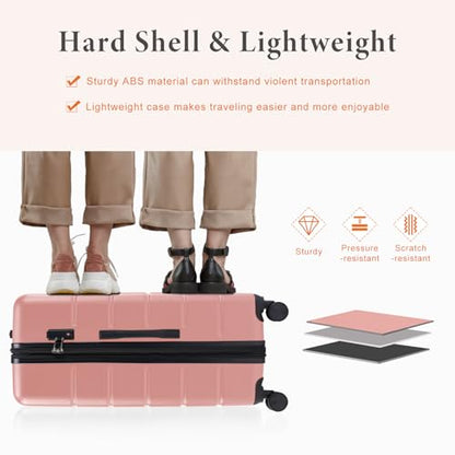 Sweetcrispy 28 Inch Checked Luggage, ABS Lightweight Rolling Hard Shell Suitcase with Smooth Spinner Wheels, Built-in TSA Lock, Durable Travel Suitcase for Business and Vacation Trip, Pink - color: Pink, size: 28 Inch