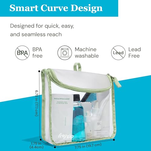 (re)zip TSA Approved Travel Toiletry Bag with Hanging Loop, Travel Quart Bag– Reusable Clear Makeup bags with zipper, Clear Pouch for Travel Essentials, Cosmetic | BPA-Free, Machine Washable - Sage - color: Sage