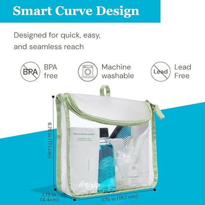 (re)zip TSA Approved Travel Toiletry Bag with Hanging Loop, Travel Quart Bag– Reusable Clear Makeup bags with zipper, Clear Pouch for Travel Essentials, Cosmetic | BPA-Free, Machine Washable - Sage - color: Sage