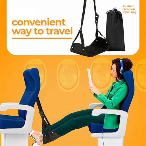 Airplane Travel Footrest Hammock, Airplane Foot Hammock to Relax Your Feet, Comfy Feet Hanger Plane Footrest for Long Trip, Feet Hammocks for Plane, Long Flight Foot Rest,Travel Essentials - color: Black