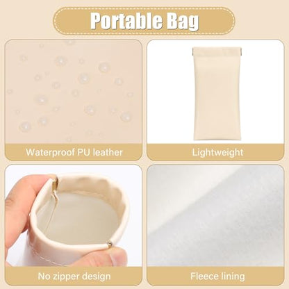 Sightor Sunglass Case, 2 Pcs Soft Eyeglass Cases for Women Portable Squeeze Top Leather Glasses Pouch - color: Beige, Sliver