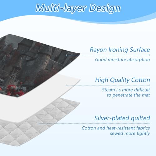 Castle Bats Rose Halloween Ironing Mat for Table top Portable Ironing Pad Blanket for Washer Dryer Countertop Travel - color: Castle Bats Rose Halloween
